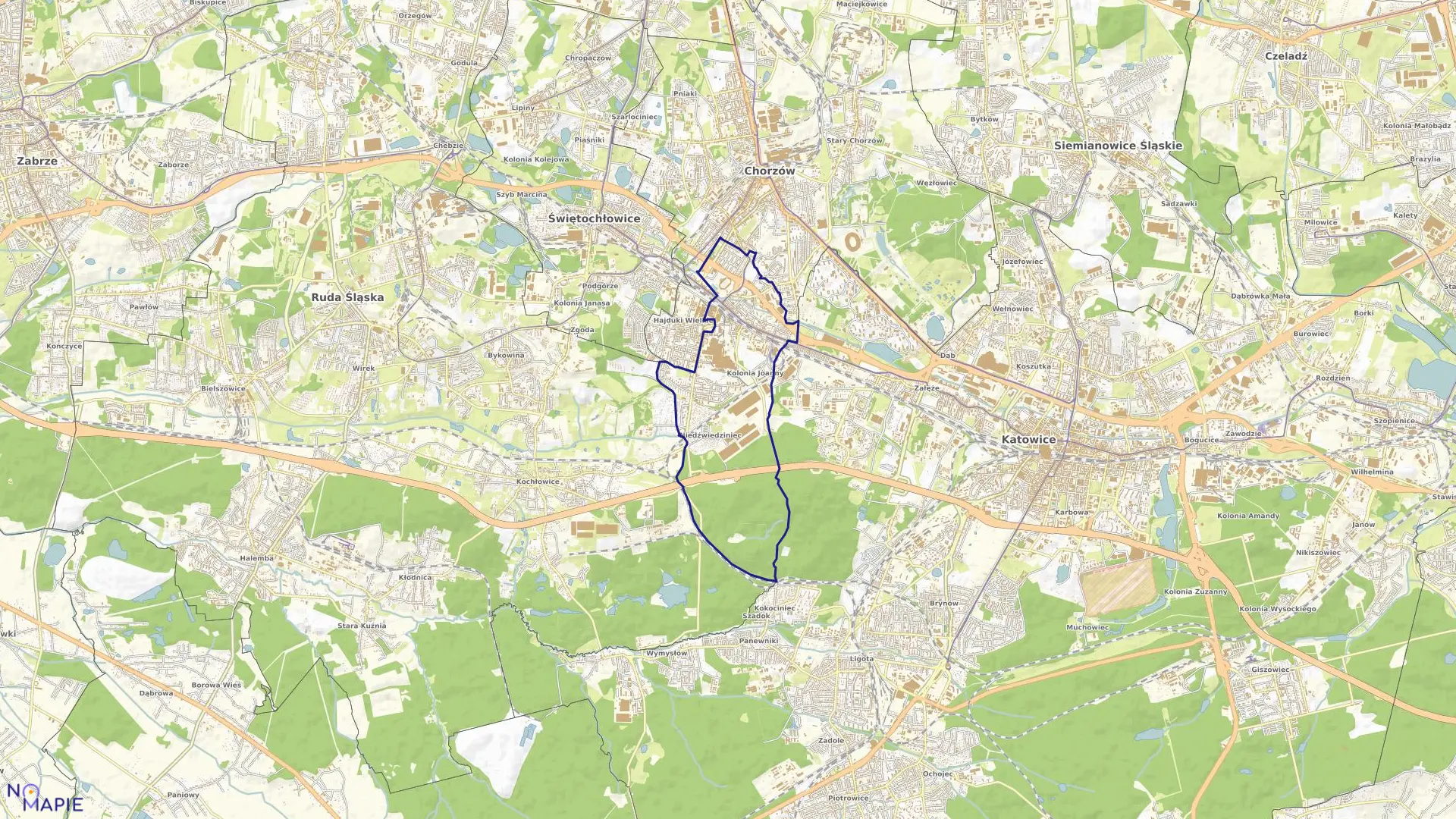 Mapa obrębu 0002 w mieście Chorzów