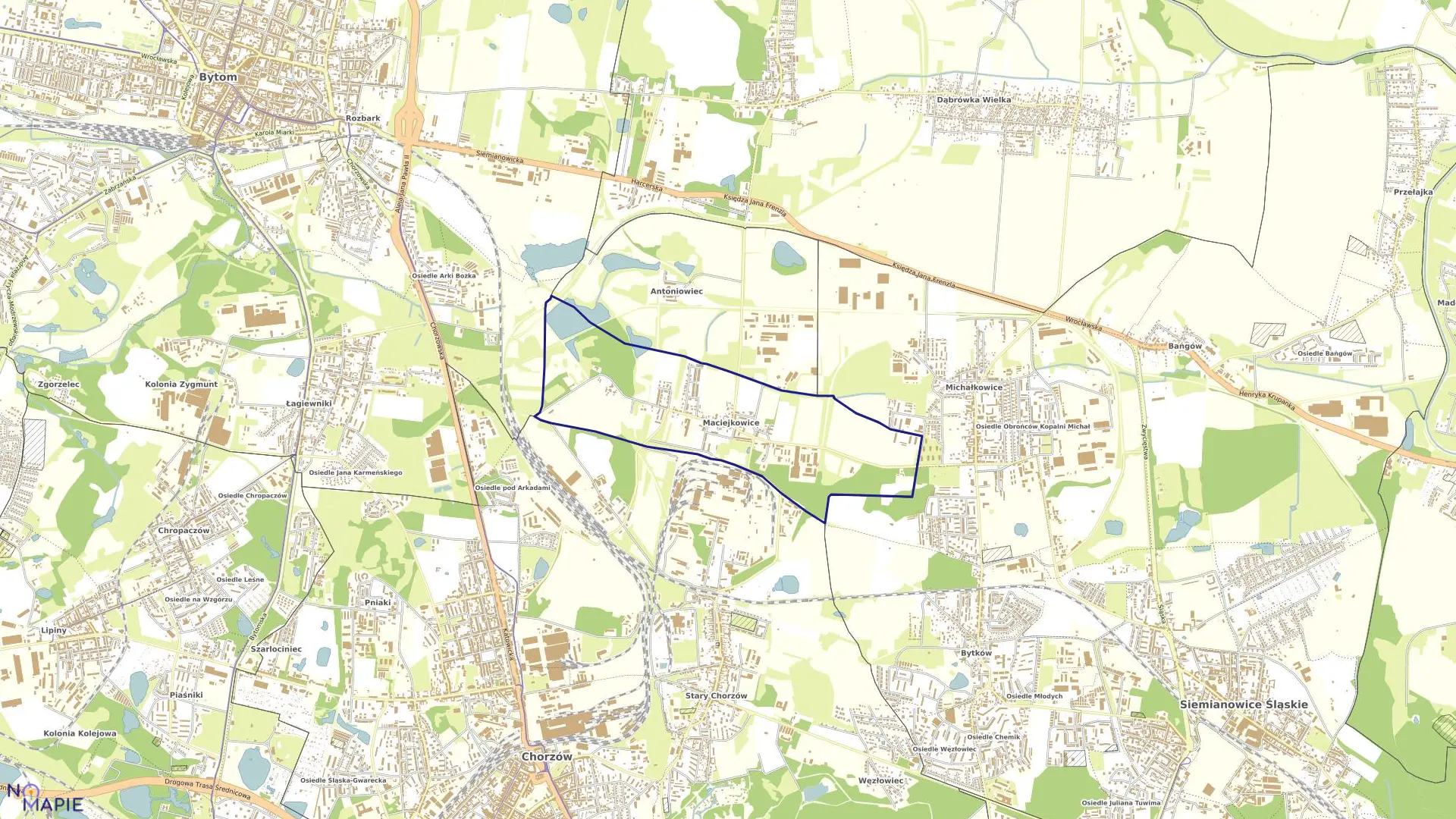 Mapa obrębu 0005 w mieście Chorzów